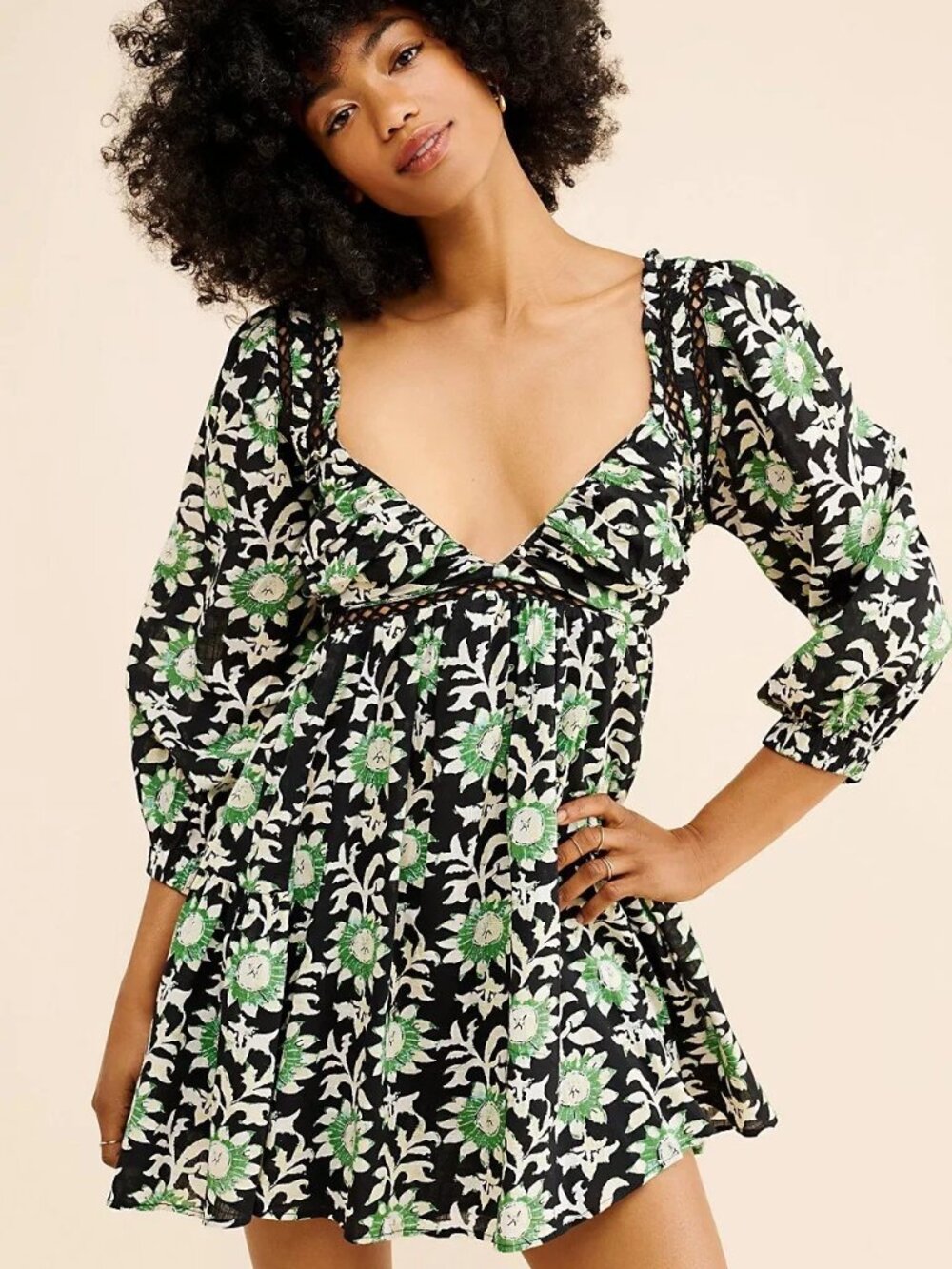 Free People Sacha Mini Dress Floral Printed Smocked Sweetheart Cotton S 285956